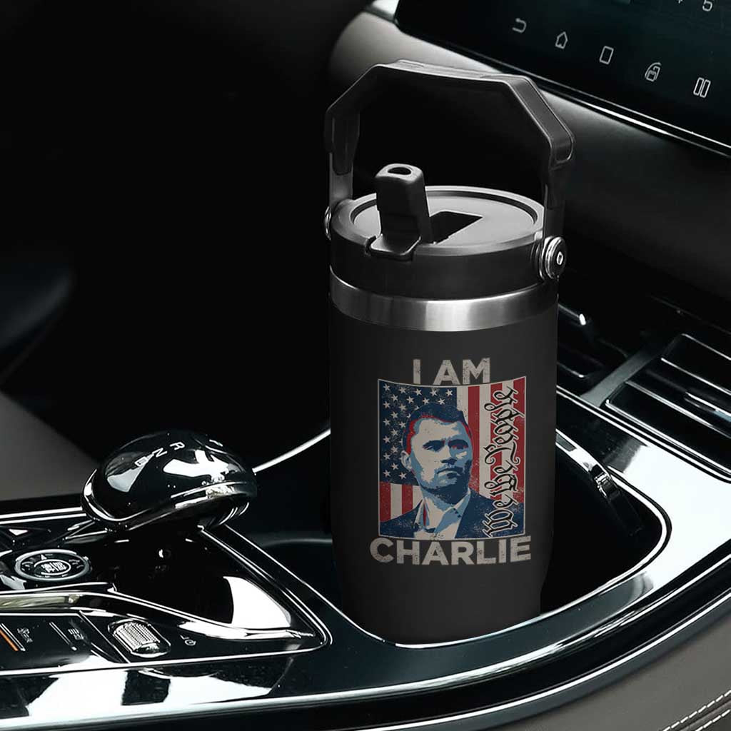 Stand With Charlie Flip Straw Tumbler Patriotic Free Speech We The People American Flag Graphic TS02 Print Your Wear