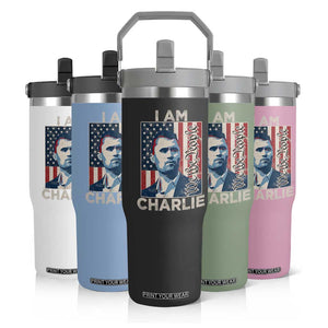 Stand With Charlie Flip Straw Tumbler Patriotic Free Speech We The People American Flag Graphic TS02 Print Your Wear