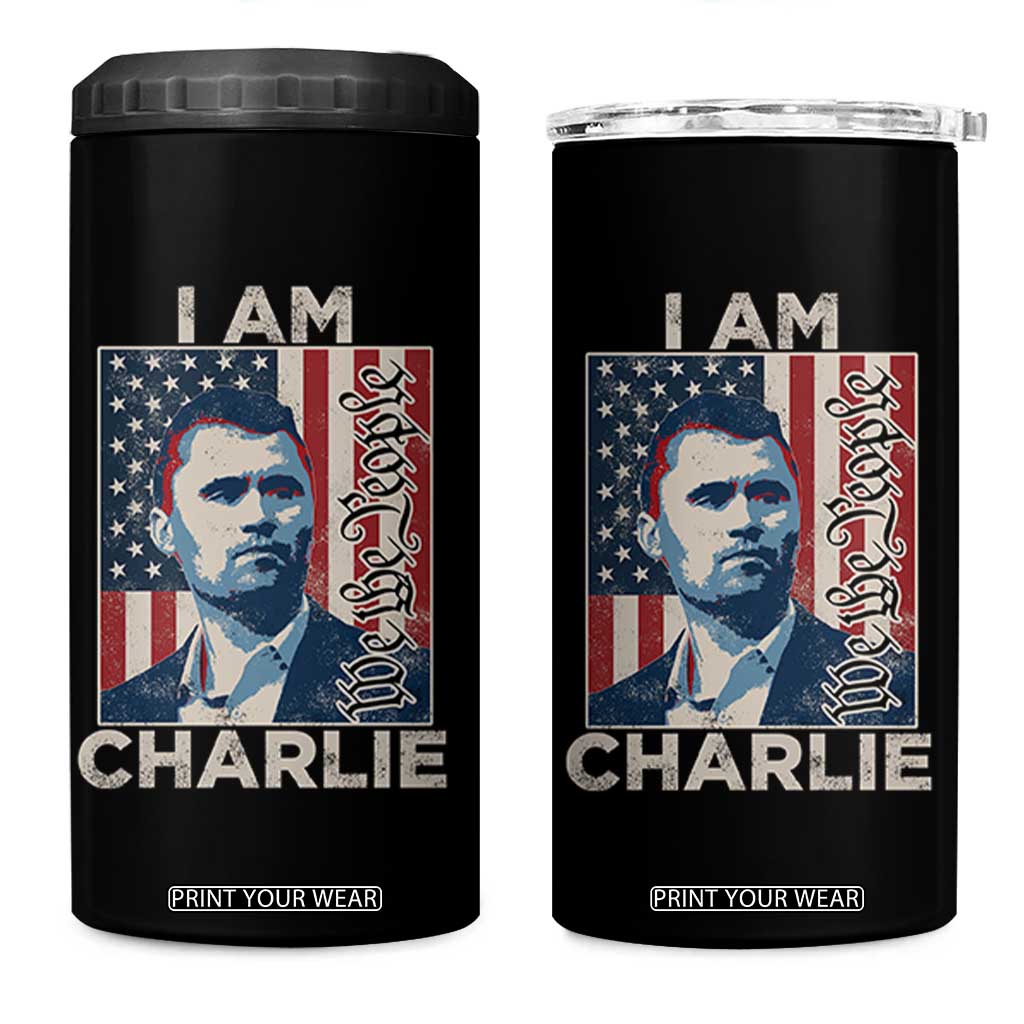 Stand With Charlie 4 in 1 Can Cooler Tumbler Patriotic Free Speech We The People American Flag Graphic TS02 One Size: 16 oz Black Print Your Wear