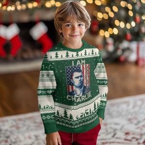 Stand With Charlie Ugly Christmas Sweater Patriotic Free Speech We The People American Flag Graphic TS02 Forest Green Beige Print Your Wear