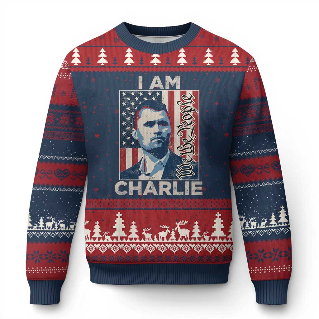 Stand With Charlie Ugly Christmas Sweater Patriotic Free Speech We The People American Flag Graphic TS02 Navy Red Print Your Wear