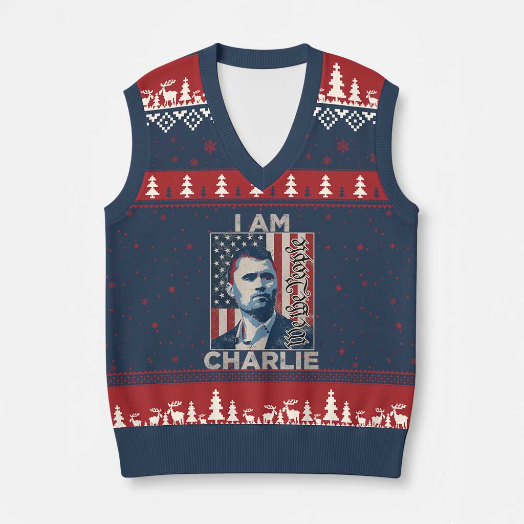 Stand With Charlie V-Neck Knit Sweater Vest Patriotic Free Speech We The People American Flag Graphic TS02 Navy Red Print Your Wear