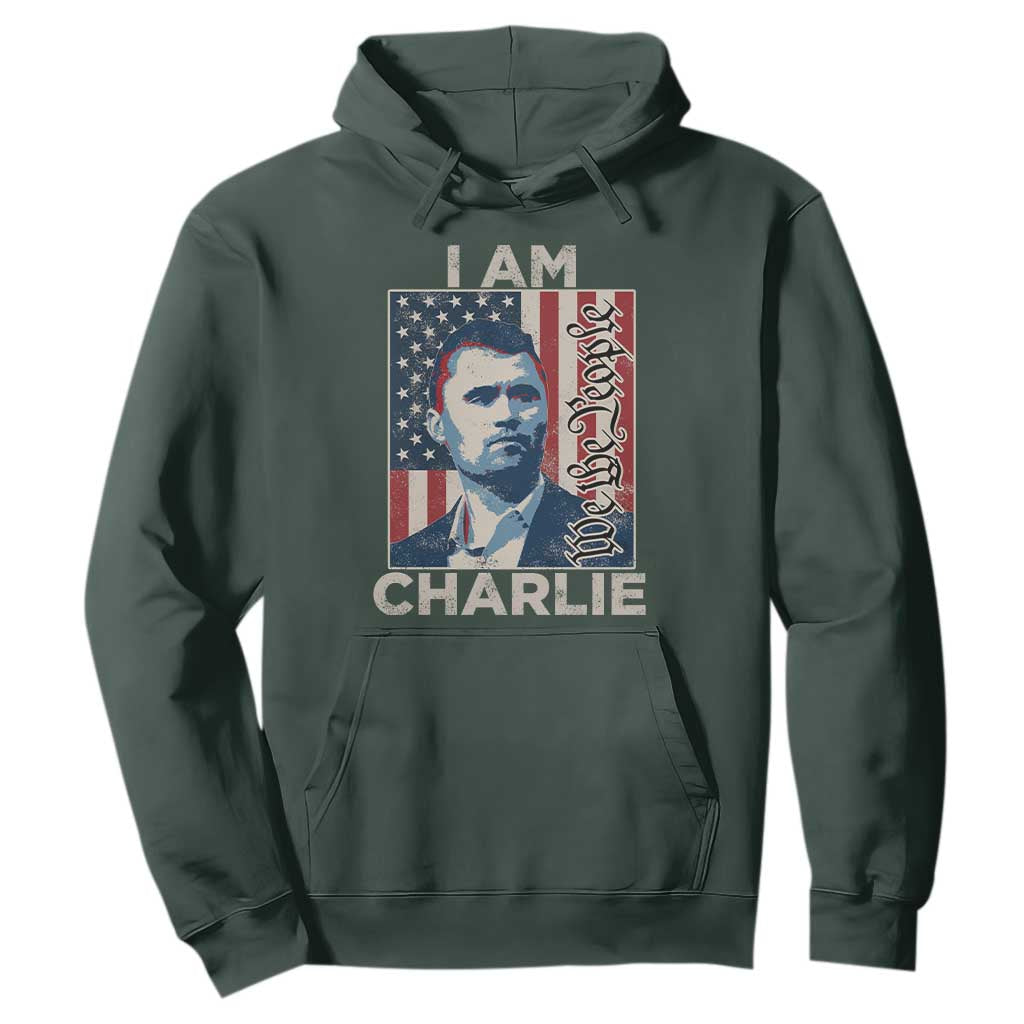 Stand With Charlie Hoodie Patriotic Free Speech We The People American Flag Graphic TS02 Dark Forest Green Print Your Wear