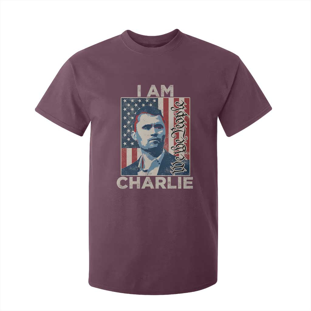 Stand With Charlie T Shirt For Kid Patriotic Free Speech We The People American Flag Graphic TS02 Maroon Print Your Wear