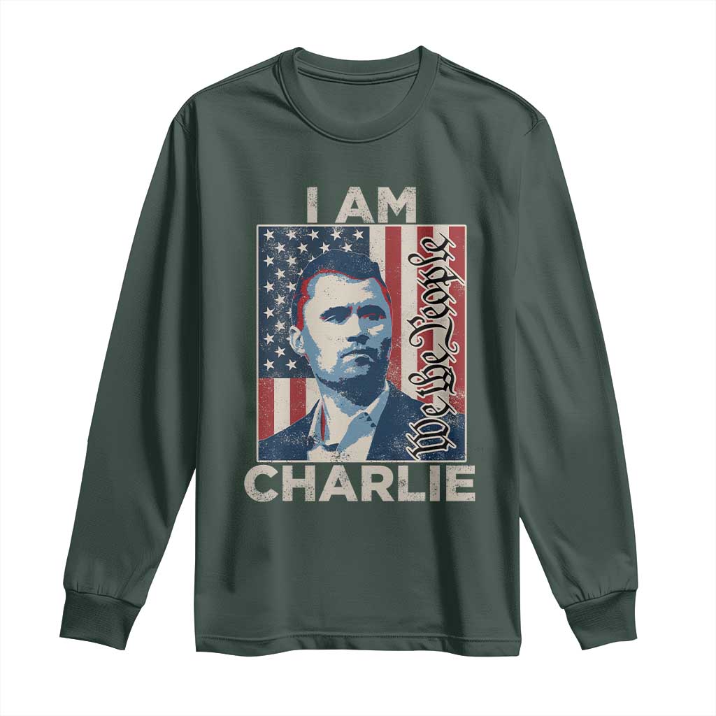 Stand With Charlie Long Sleeve Shirt Patriotic Free Speech We The People American Flag Graphic TS02 Dark Forest Green Print Your Wear