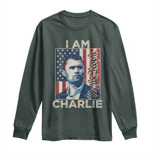 Stand With Charlie Long Sleeve Shirt Patriotic Free Speech We The People American Flag Graphic TS02 Dark Forest Green Print Your Wear