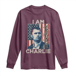 Stand With Charlie Long Sleeve Shirt Patriotic Free Speech We The People American Flag Graphic TS02 Maroon Print Your Wear