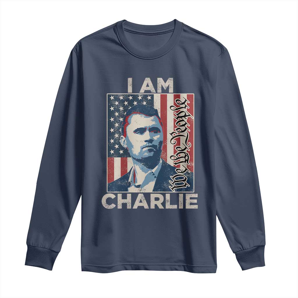 Stand With Charlie Long Sleeve Shirt Patriotic Free Speech We The People American Flag Graphic TS02 Navy Print Your Wear