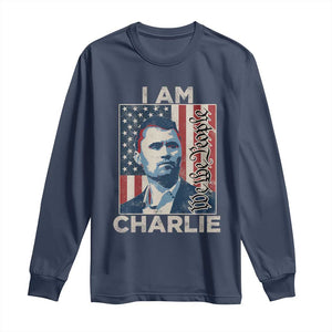 Stand With Charlie Long Sleeve Shirt Patriotic Free Speech We The People American Flag Graphic TS02 Navy Print Your Wear