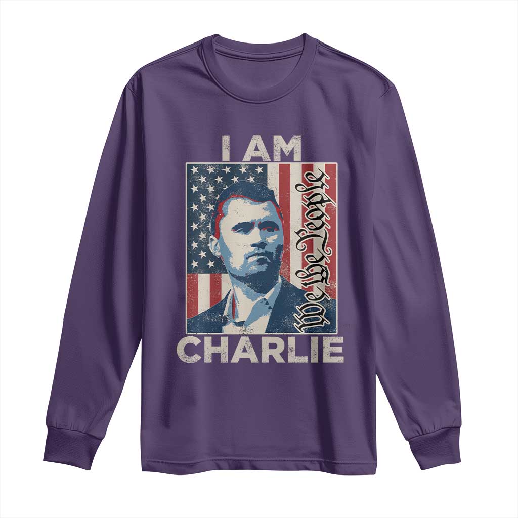 Stand With Charlie Long Sleeve Shirt Patriotic Free Speech We The People American Flag Graphic TS02 Purple Print Your Wear