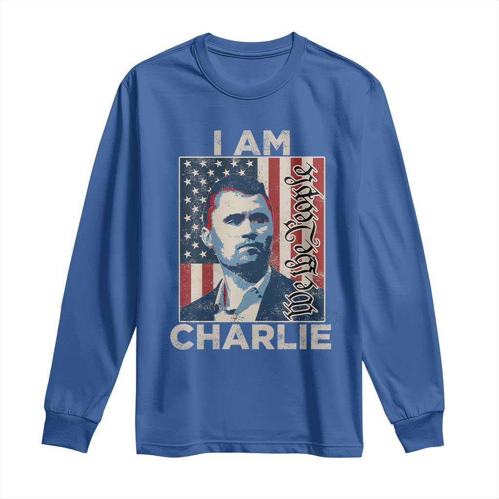 Stand With Charlie Long Sleeve Shirt Patriotic Free Speech We The People American Flag Graphic TS02 Royal Blue Print Your Wear