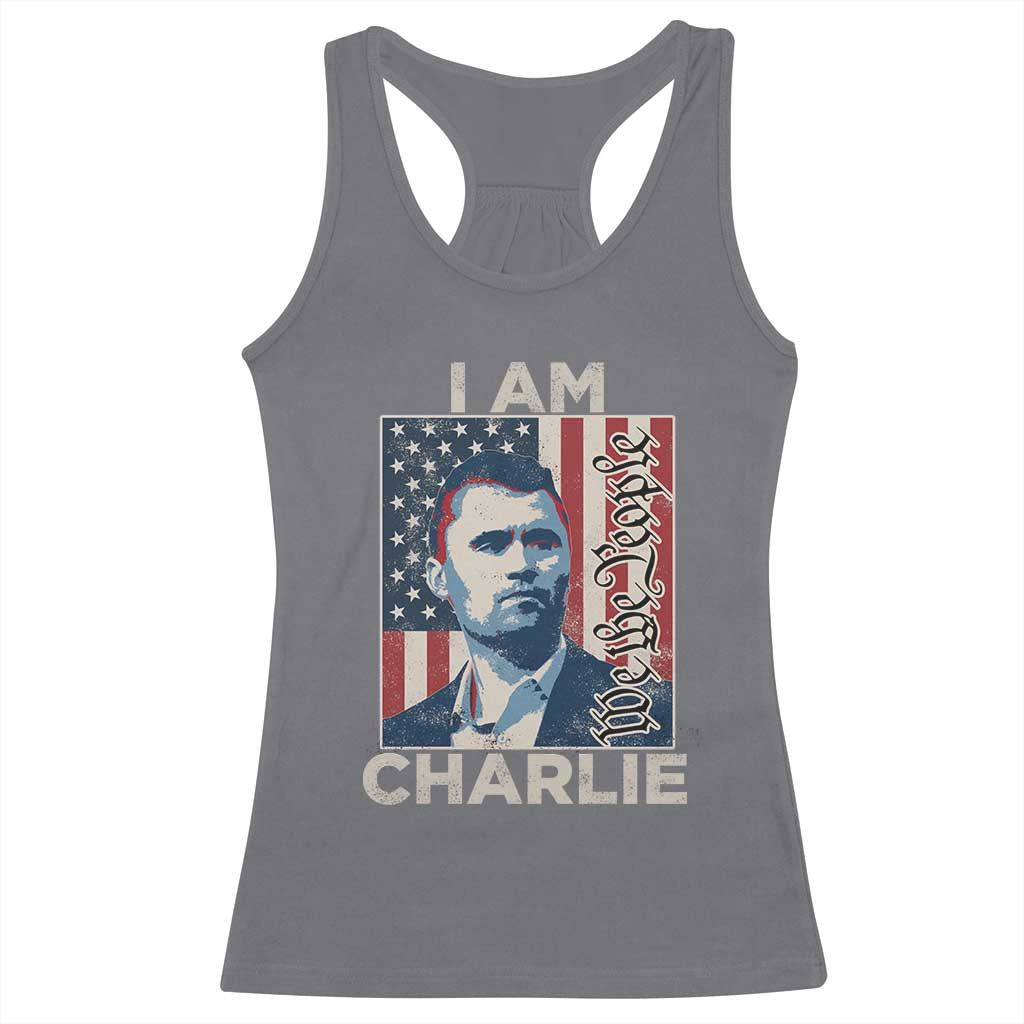 Stand With Charlie Racerback Tank Top Patriotic Free Speech We The People American Flag Graphic TS02 Charcoal Print Your Wear