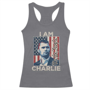 Stand With Charlie Racerback Tank Top Patriotic Free Speech We The People American Flag Graphic TS02 Charcoal Print Your Wear