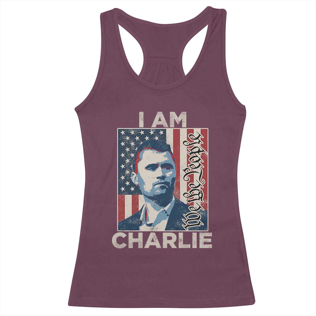 Stand With Charlie Racerback Tank Top Patriotic Free Speech We The People American Flag Graphic TS02 Maroon Print Your Wear
