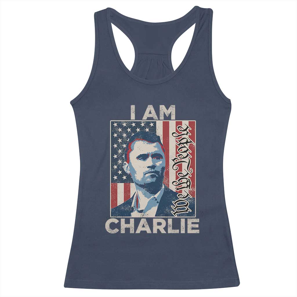 Stand With Charlie Racerback Tank Top Patriotic Free Speech We The People American Flag Graphic TS02 Navy Print Your Wear