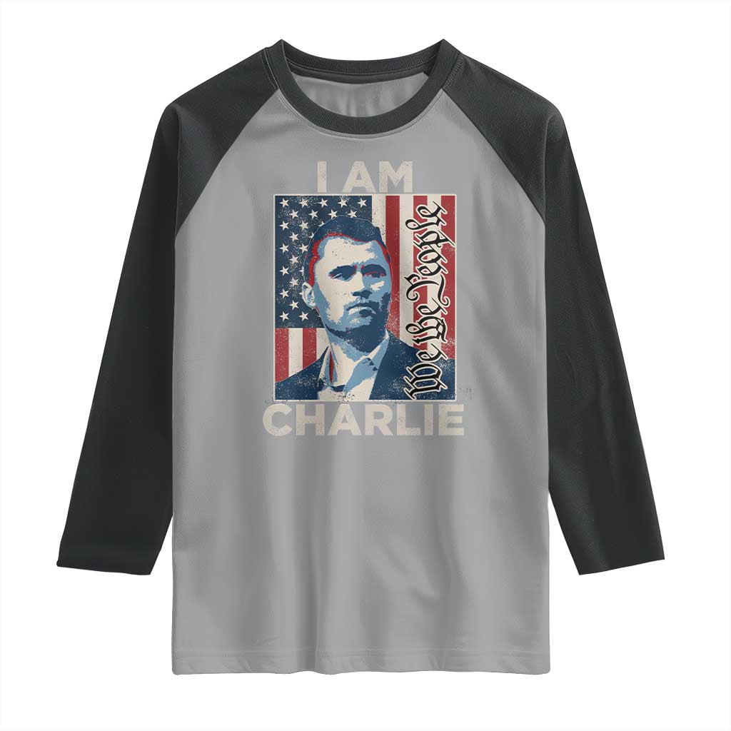 Stand With Charlie Raglan Shirt Patriotic Free Speech We The People American Flag Graphic TS02 Sport Gray Black Print Your Wear