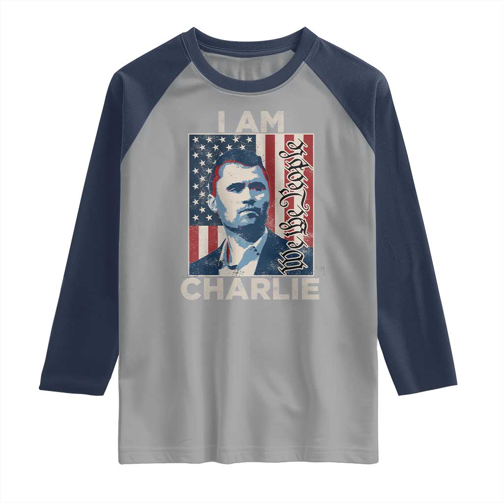 Stand With Charlie Raglan Shirt Patriotic Free Speech We The People American Flag Graphic TS02 Sport Gray Navy Print Your Wear
