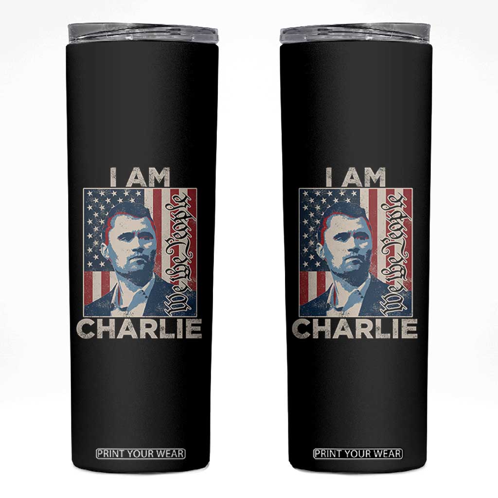 Stand With Charlie Skinny Tumbler Patriotic Free Speech We The People American Flag Graphic TS02 Black Print Your Wear