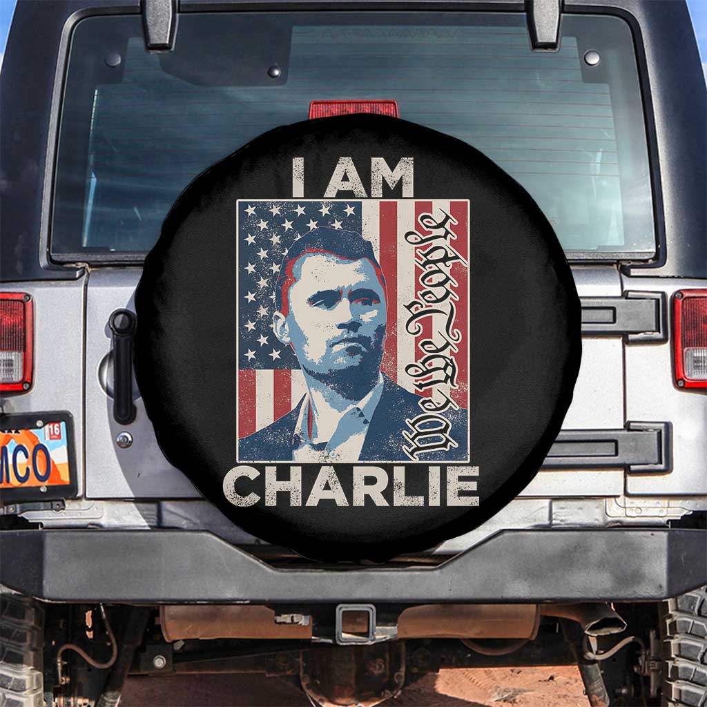 Stand With Charlie Spare Tire Cover Patriotic Free Speech We The People American Flag Graphic TS02 No hole Black Print Your Wear
