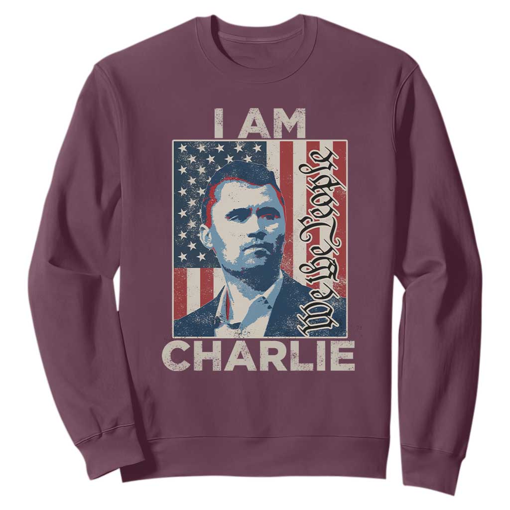 Stand With Charlie Sweatshirt Patriotic Free Speech We The People American Flag Graphic TS02 Maroon Print Your Wear