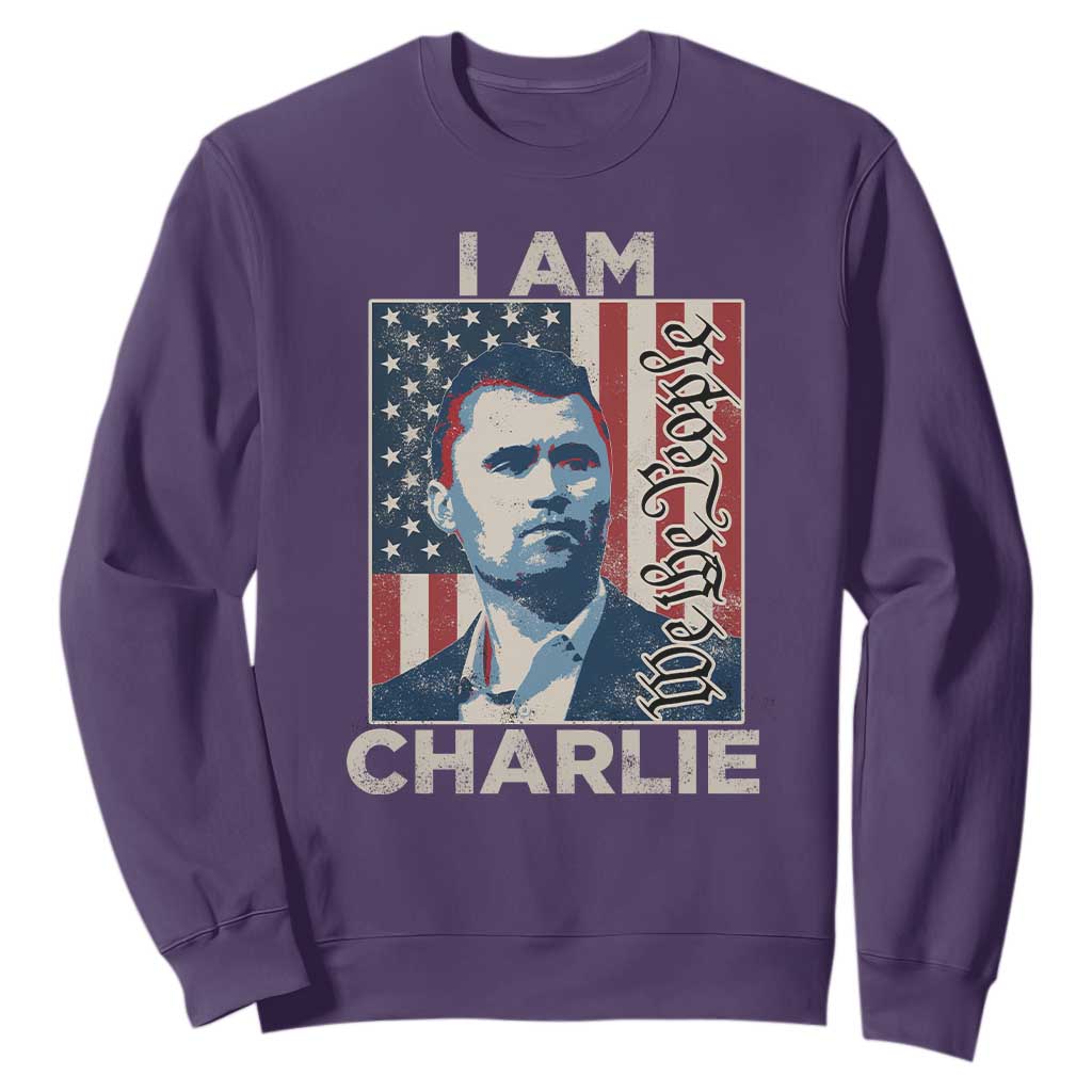 Stand With Charlie Sweatshirt Patriotic Free Speech We The People American Flag Graphic TS02 Purple Print Your Wear