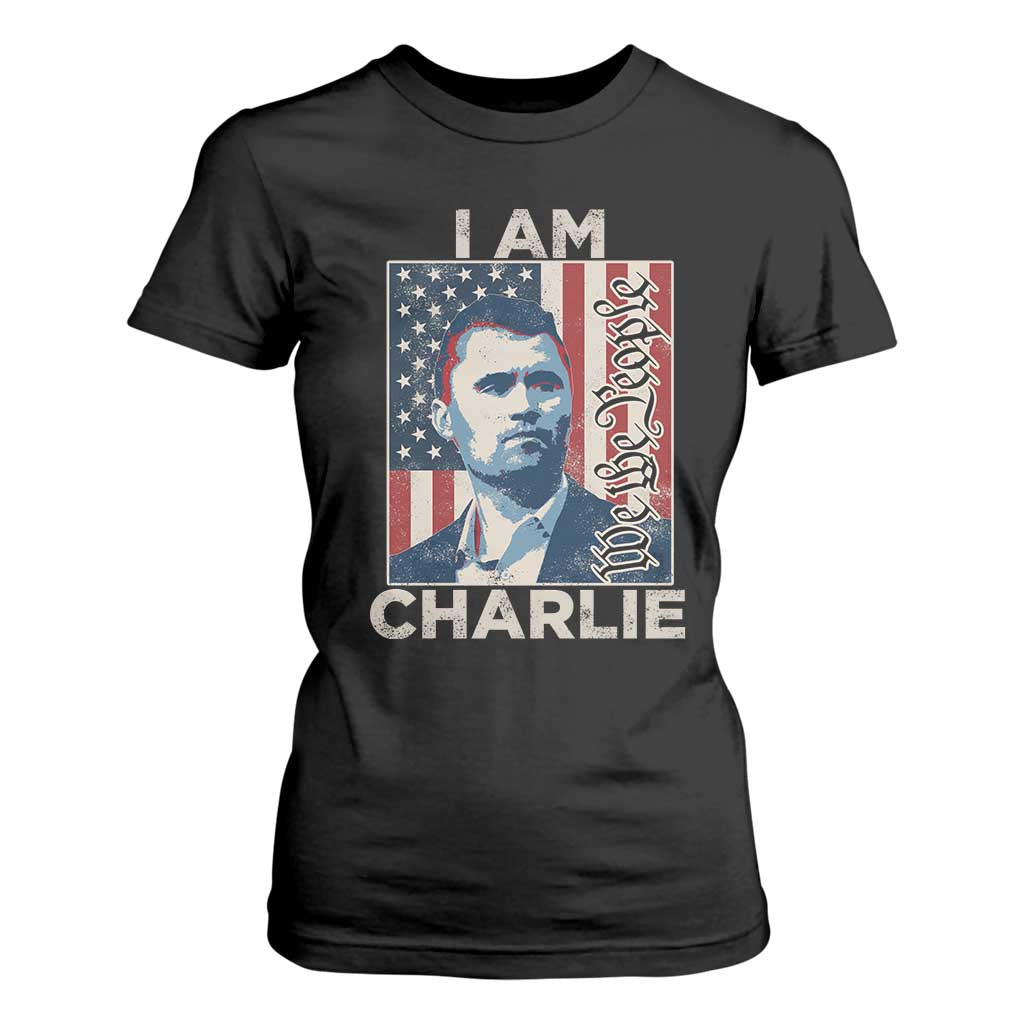 Stand With Charlie T Shirt For Women Patriotic Free Speech We The People American Flag Graphic TS02 Black Print Your Wear
