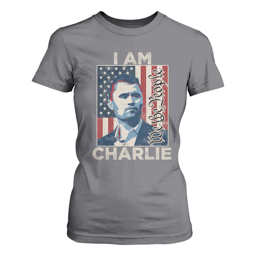 Stand With Charlie T Shirt For Women Patriotic Free Speech We The People American Flag Graphic TS02 Charcoal Print Your Wear