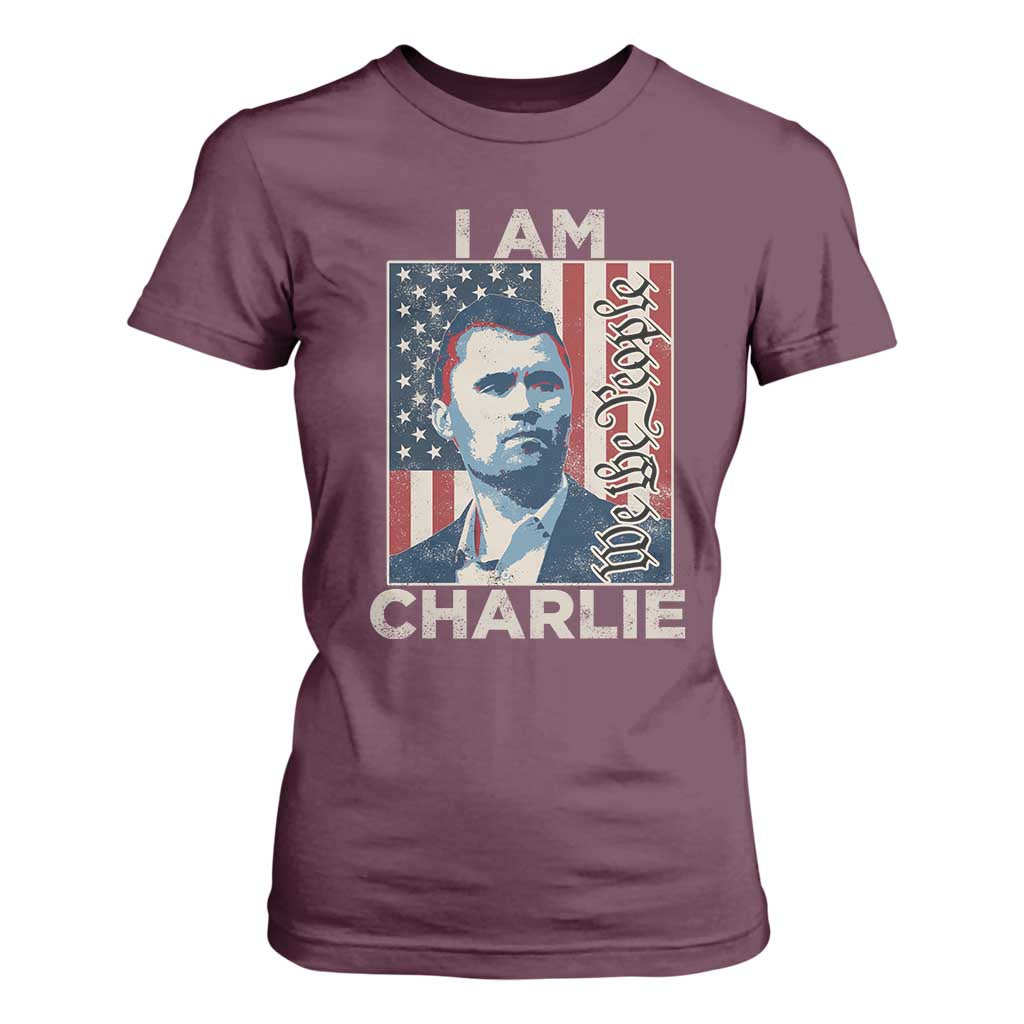 Stand With Charlie T Shirt For Women Patriotic Free Speech We The People American Flag Graphic TS02 Maroon Print Your Wear