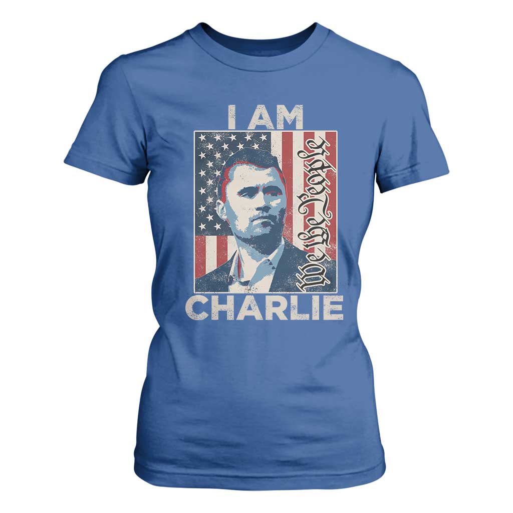 Stand With Charlie T Shirt For Women Patriotic Free Speech We The People American Flag Graphic TS02 Royal Blue Print Your Wear