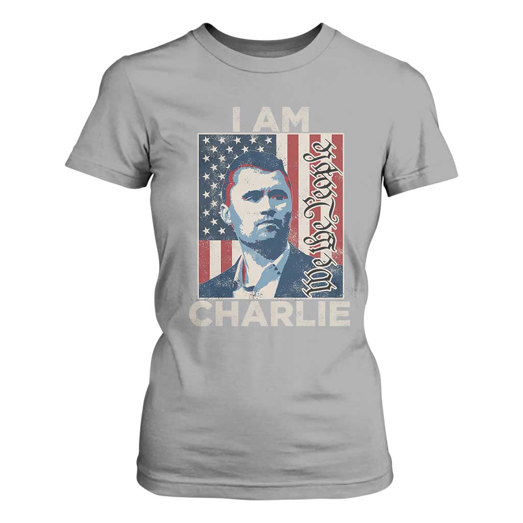 Stand With Charlie T Shirt For Women Patriotic Free Speech We The People American Flag Graphic TS02 Sport Gray Print Your Wear