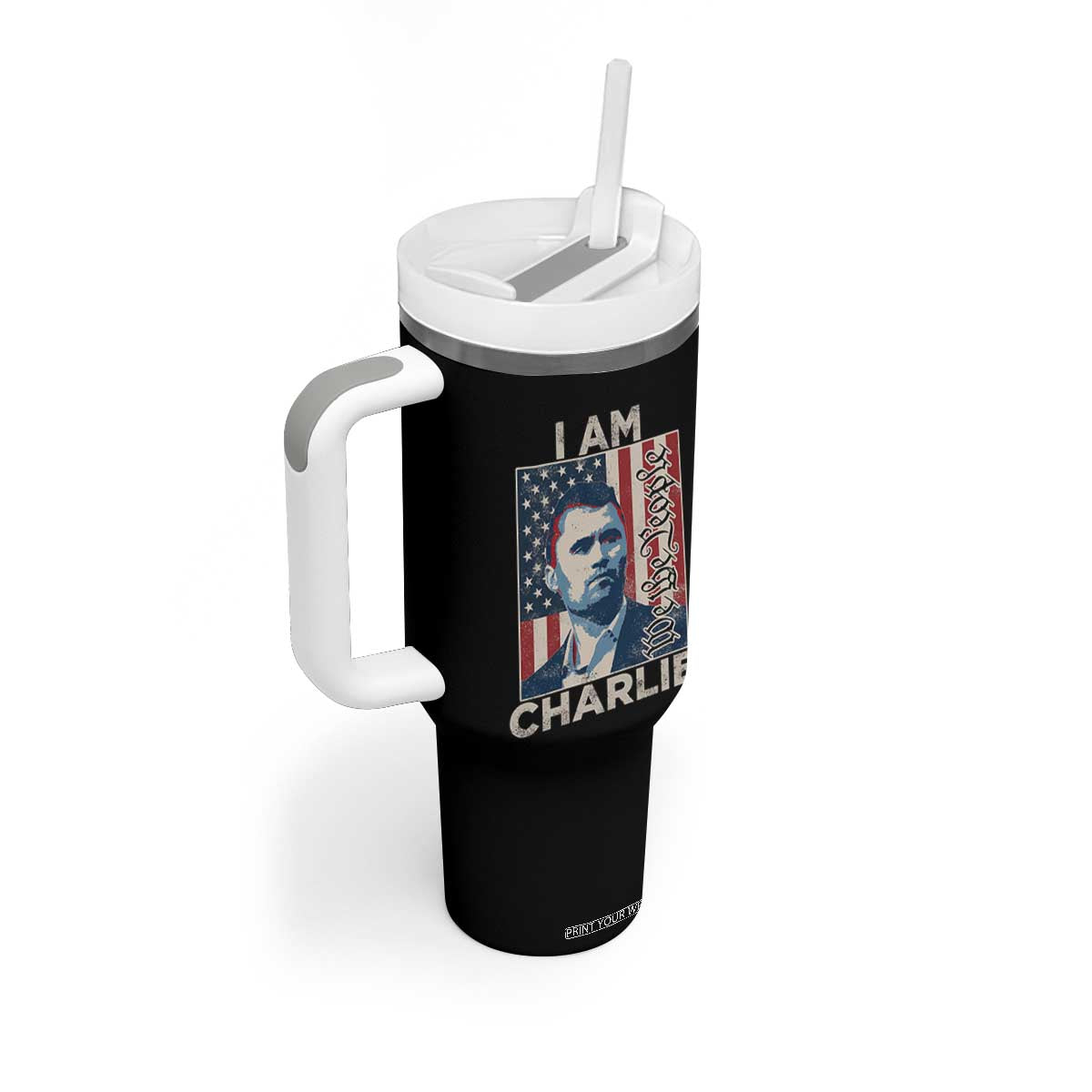 Stand With Charlie Tumbler With Handle Patriotic Free Speech We The People American Flag Graphic TS02 Print Your Wear
