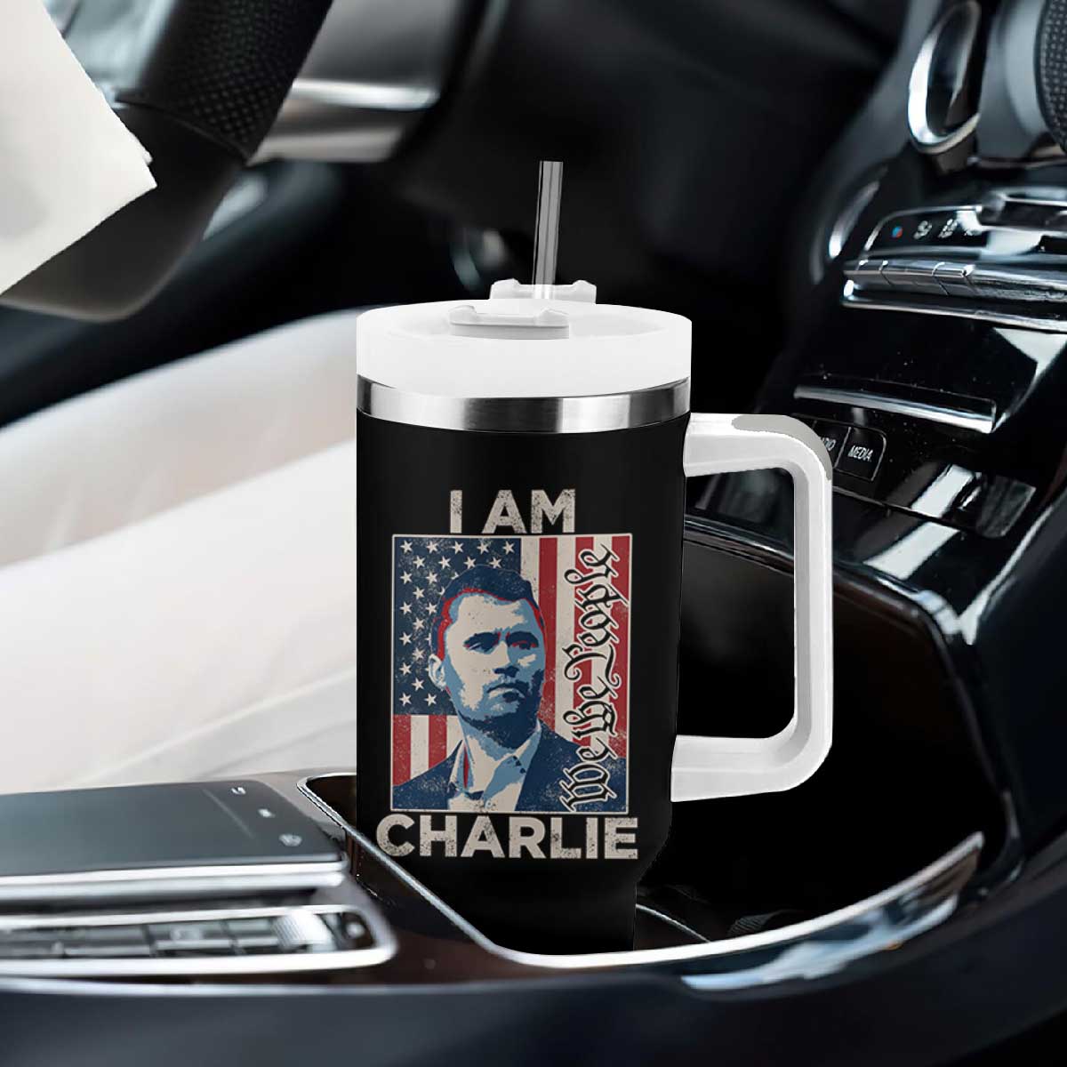 Stand With Charlie Tumbler With Handle Patriotic Free Speech We The People American Flag Graphic TS02 Print Your Wear