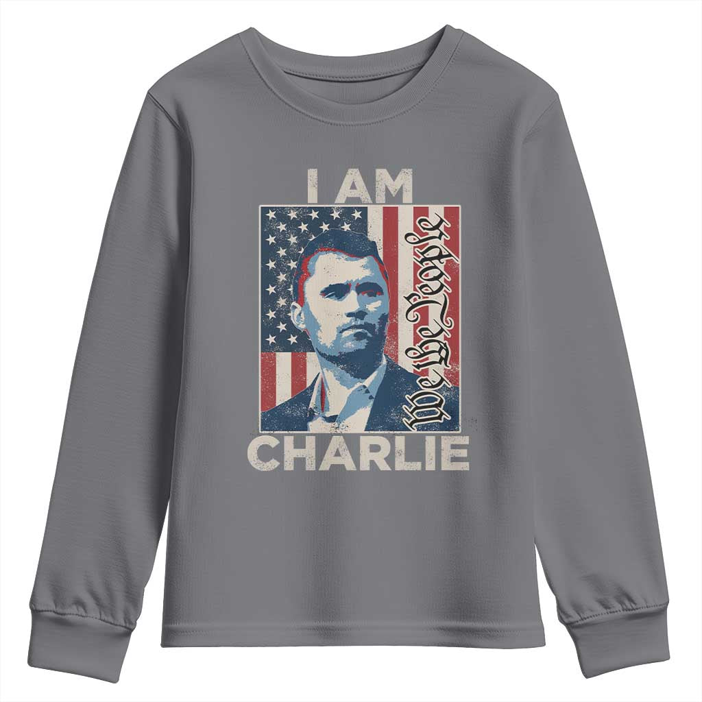 Stand With Charlie Youth Sweatshirt Patriotic Free Speech We The People American Flag Graphic TS02 Charcoal Print Your Wear