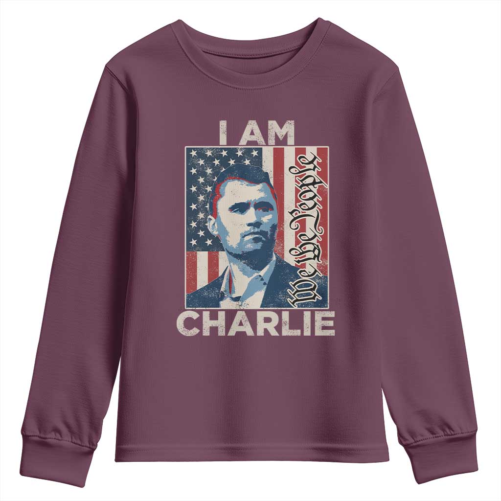 Stand With Charlie Youth Sweatshirt Patriotic Free Speech We The People American Flag Graphic TS02 Maroon Print Your Wear