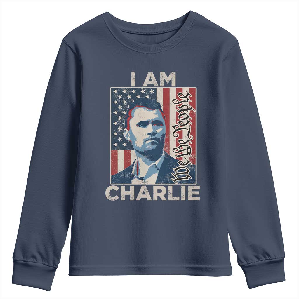 Stand With Charlie Youth Sweatshirt Patriotic Free Speech We The People American Flag Graphic TS02 Navy Print Your Wear