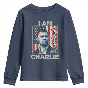 Stand With Charlie Youth Sweatshirt Patriotic Free Speech We The People American Flag Graphic TS02 Navy Print Your Wear