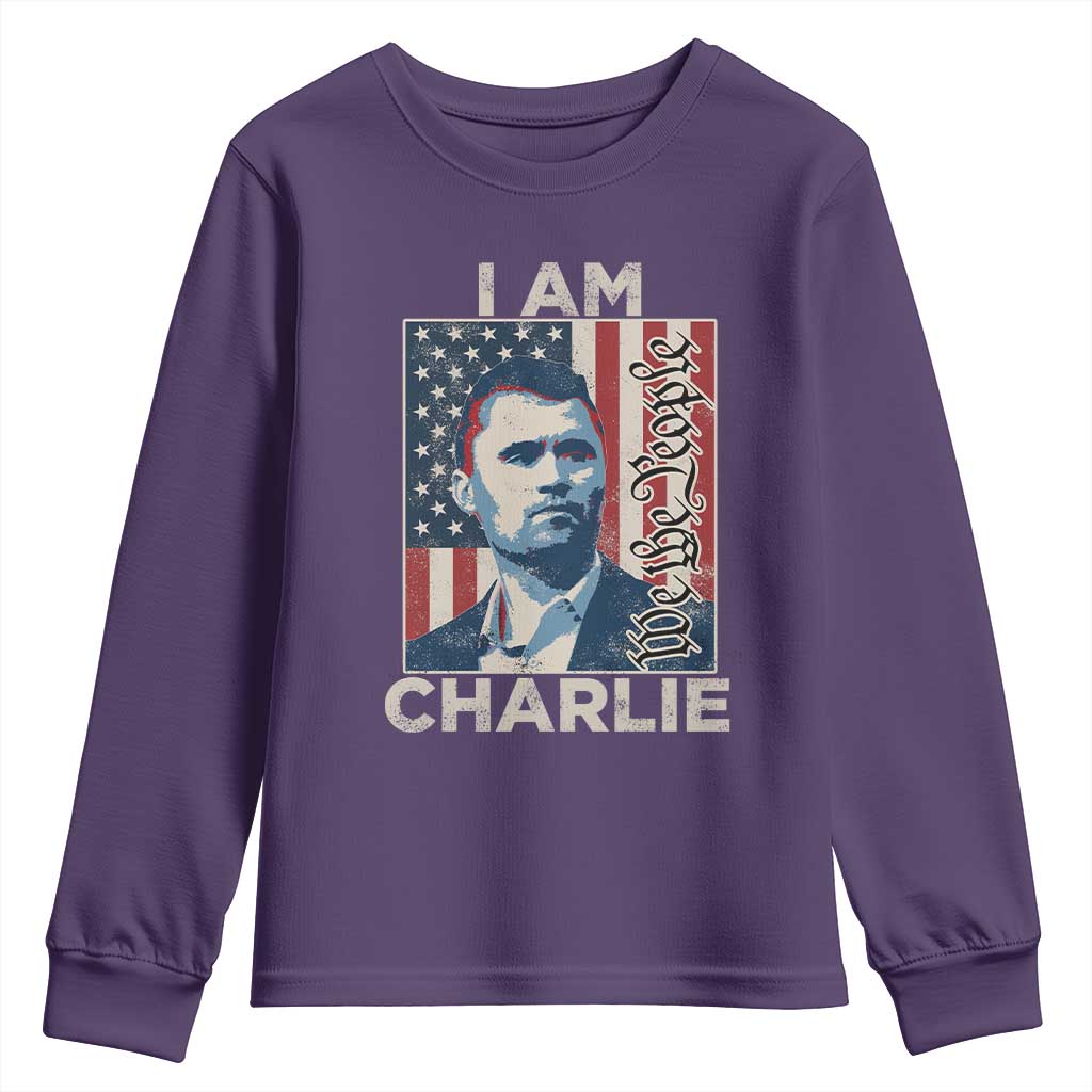 Stand With Charlie Youth Sweatshirt Patriotic Free Speech We The People American Flag Graphic TS02 Purple Print Your Wear