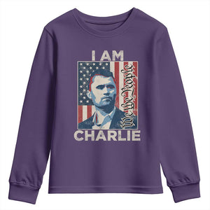 Stand With Charlie Youth Sweatshirt Patriotic Free Speech We The People American Flag Graphic TS02 Purple Print Your Wear