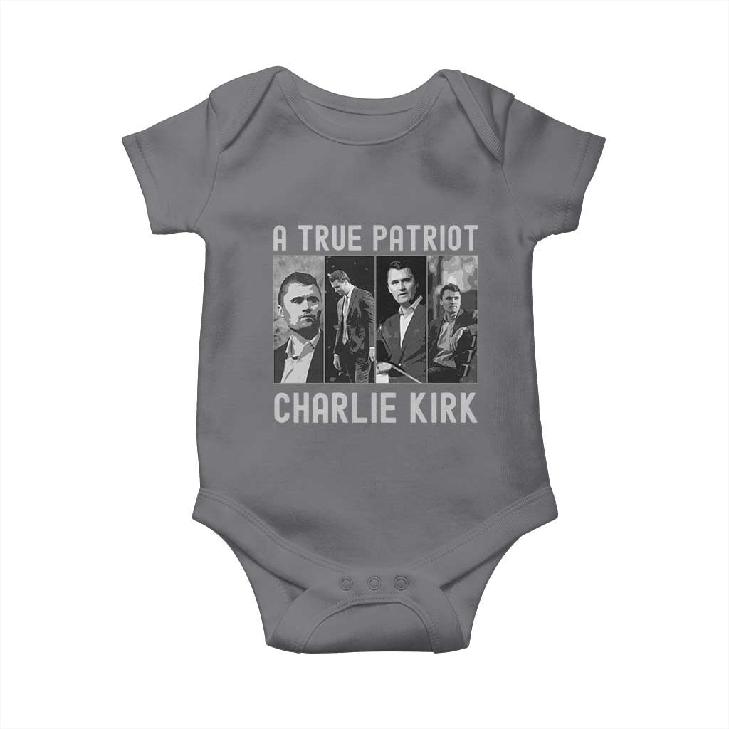 Charlie Kirk Tribute Baby Onesie A True Patriot Conservative Memorial TS02 Charcoal Print Your Wear