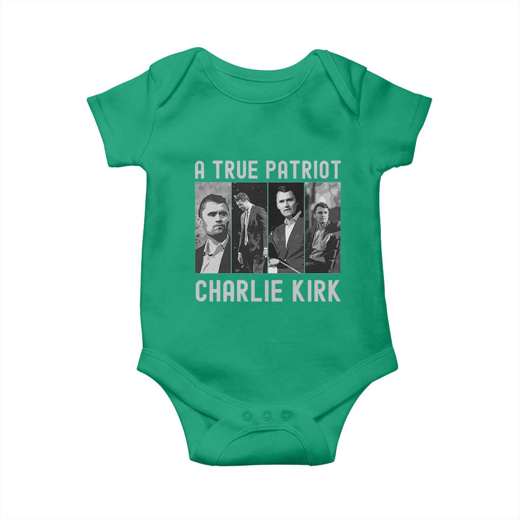 Charlie Kirk Tribute Baby Onesie A True Patriot Conservative Memorial TS02 Irish Green Print Your Wear