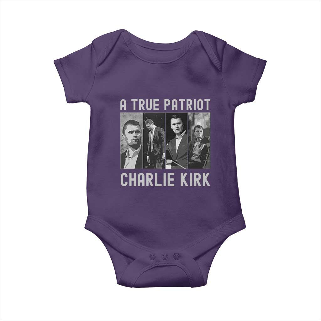 Charlie Kirk Tribute Baby Onesie A True Patriot Conservative Memorial TS02 Purple Print Your Wear