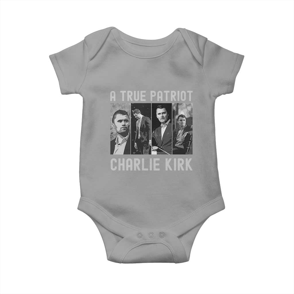 Charlie Kirk Tribute Baby Onesie A True Patriot Conservative Memorial TS02 Sport Gray Print Your Wear