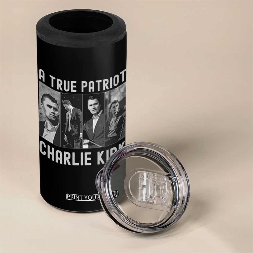 Charlie Kirk Tribute 4 in 1 Can Cooler Tumbler A True Patriot Conservative Memorial TS02 Print Your Wear