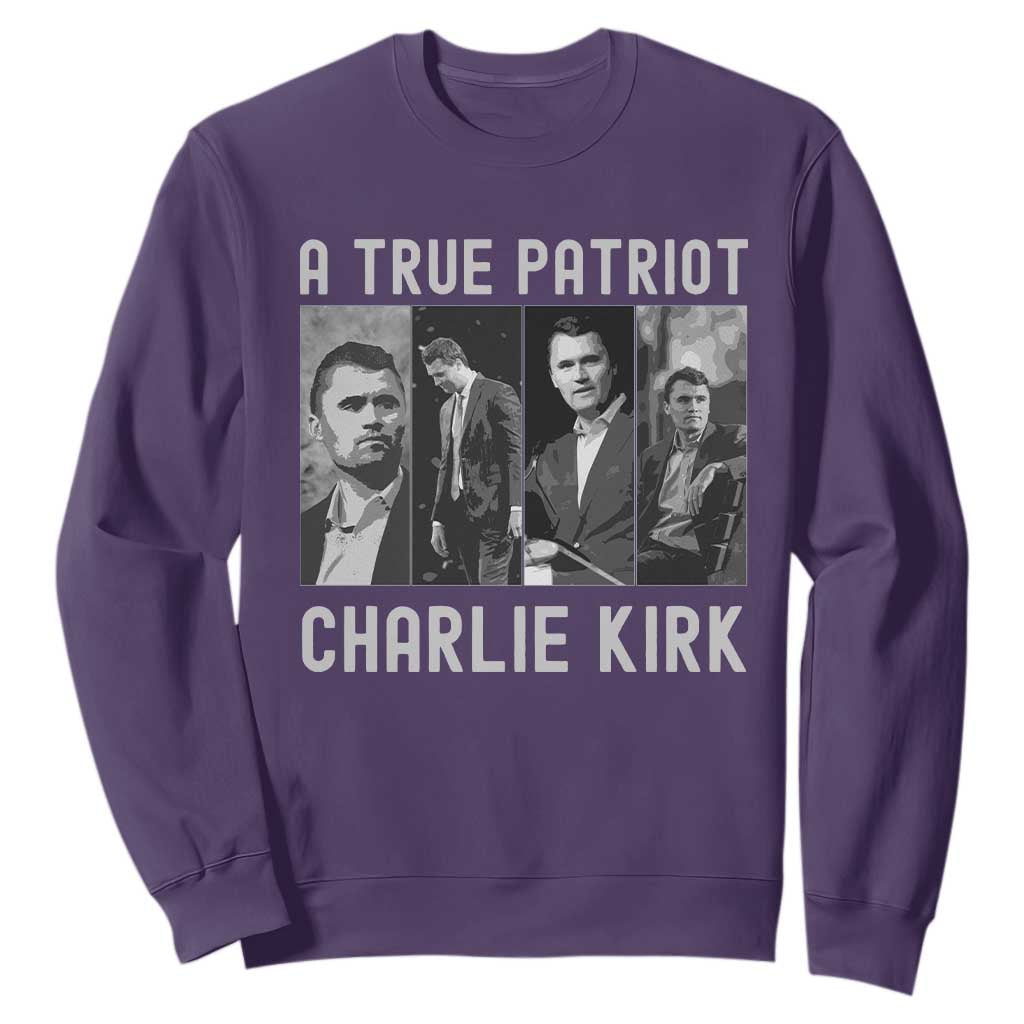 Charlie Kirk Tribute Sweatshirt A True Patriot Conservative Memorial TS02 Purple Print Your Wear