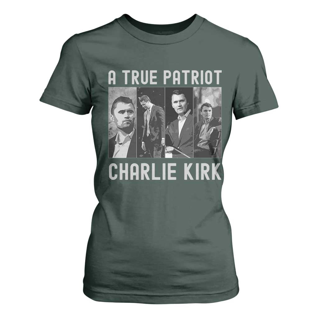 Charlie Kirk Tribute T Shirt For Women A True Patriot Conservative Memorial TS02 Dark Forest Green Print Your Wear