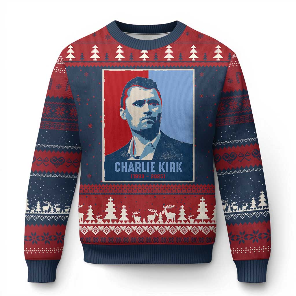 Charlie Kirk Tribute Ugly Christmas Sweater Freedom Hope Memorial 1993 2025 TS02 Navy Red Print Your Wear