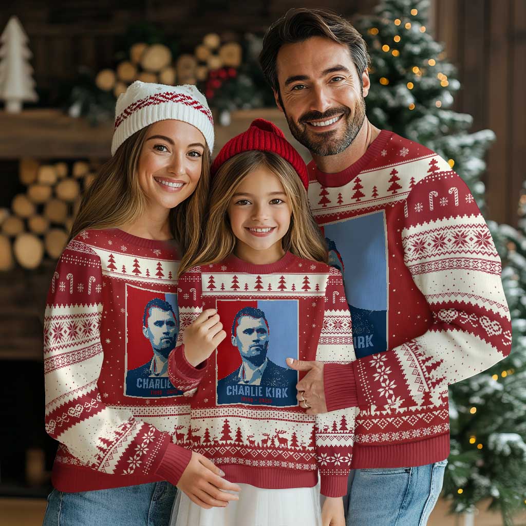 Charlie Kirk Tribute Ugly Christmas Sweater Freedom Hope Memorial 1993 2025 TS02 Red Beige Print Your Wear