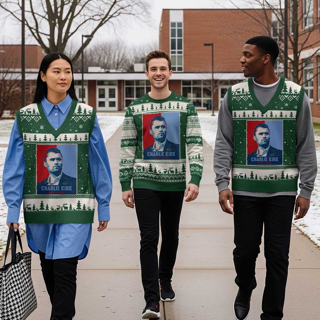 Charlie Kirk Tribute V-Neck Knit Sweater Vest Freedom Hope Memorial 1993 2025 TS02 Forest Green Beige Print Your Wear