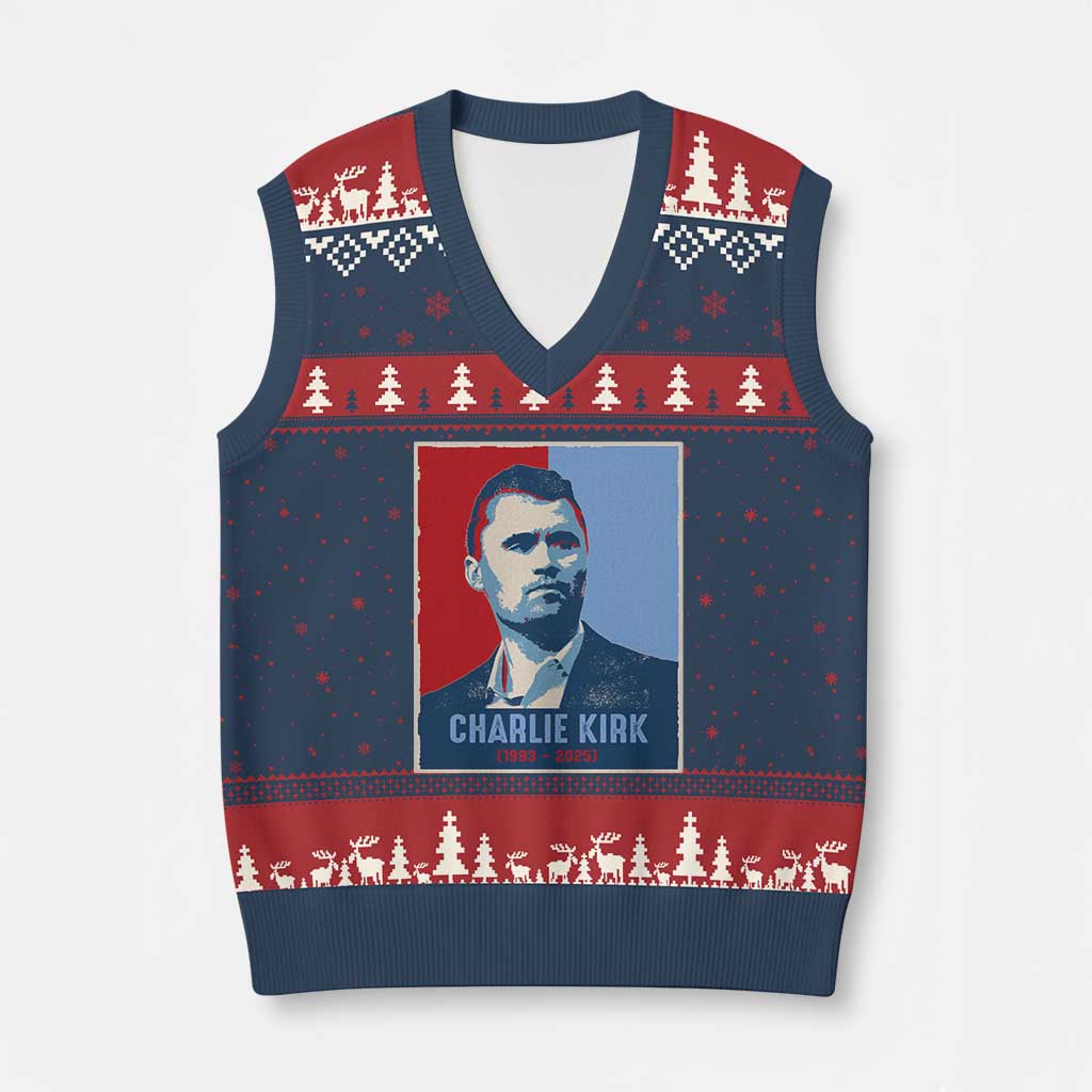 Charlie Kirk Tribute V-Neck Knit Sweater Vest Freedom Hope Memorial 1993 2025 TS02 Navy Red Print Your Wear