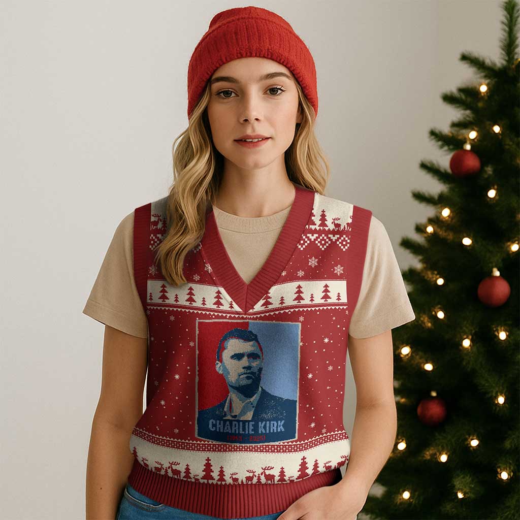 Charlie Kirk Tribute V-Neck Knit Sweater Vest Freedom Hope Memorial 1993 2025 TS02 Red Beige Print Your Wear